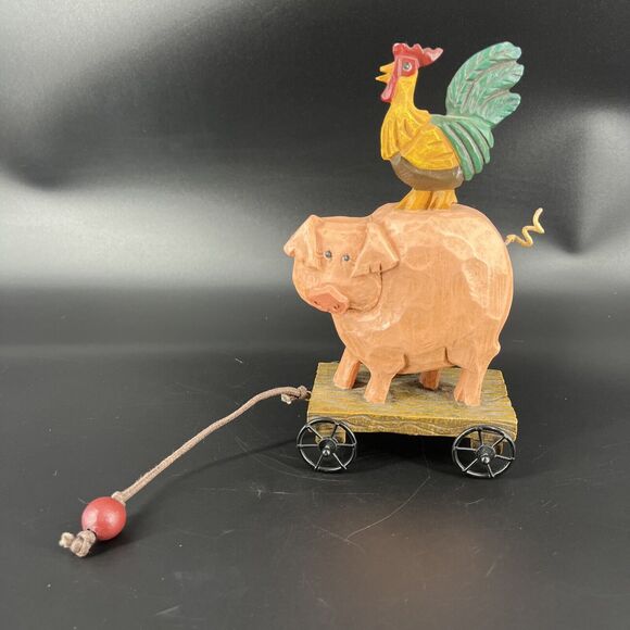 Vintage David Frykman The Barnyard Rooster Riding On Pig on Wagon Figurine - Picture 1 of 14